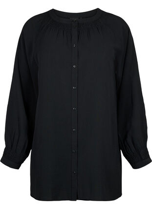 Tunique à manches longues avec smocks décoratifs, Black, Packshot image number 0