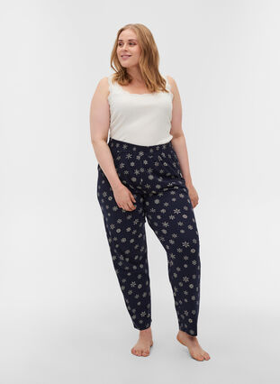 Pantalon de pyjama ample en coton bio, Night Sky Snow, Model image number 0