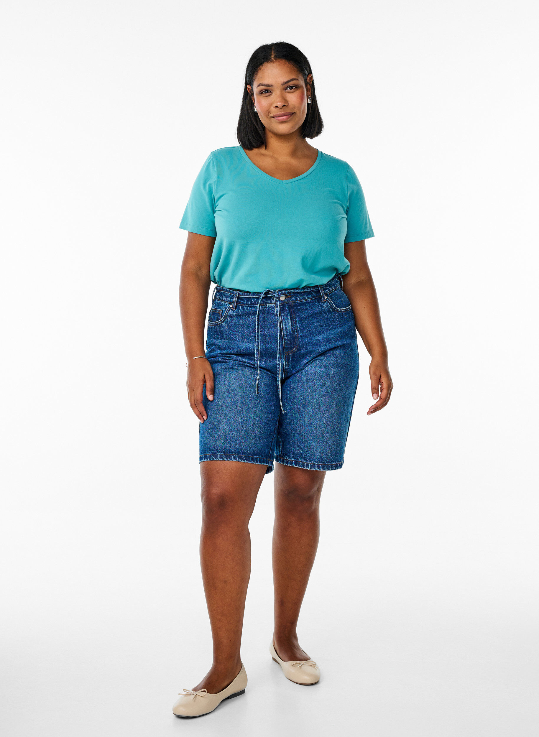 ZizziEffen basic katoenen T-shirt, Blauw, Model image number 1