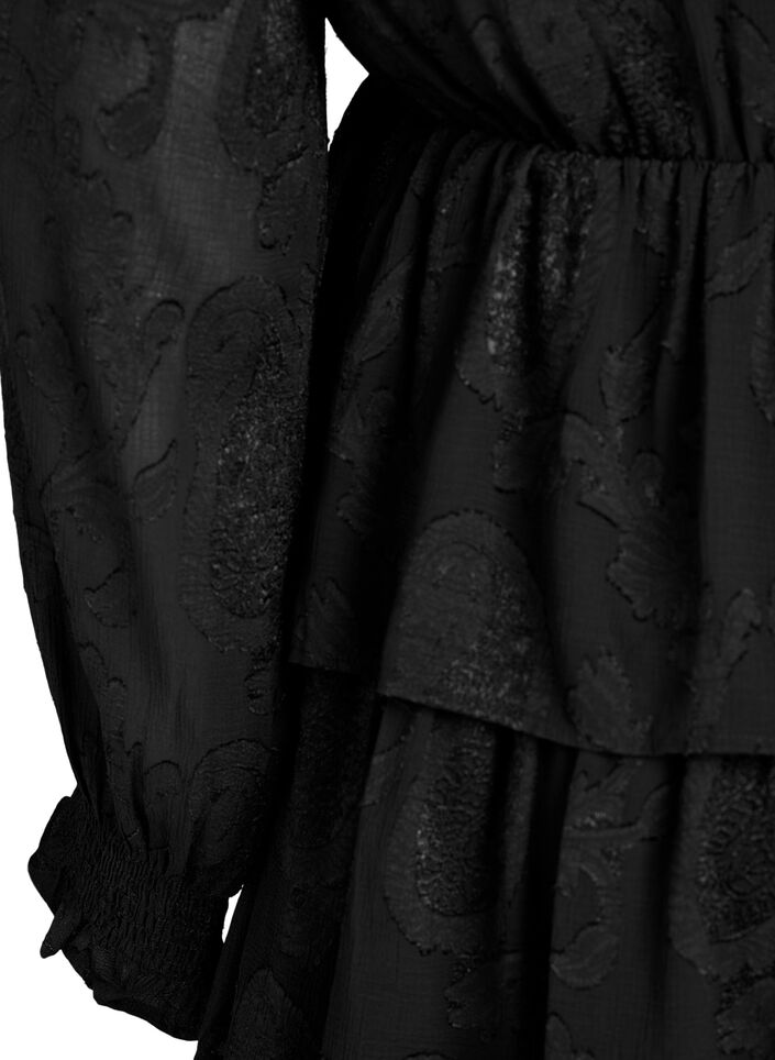 Robe courte &agrave; volants et motif textur&eacute;, Noir, Packshot image number 3