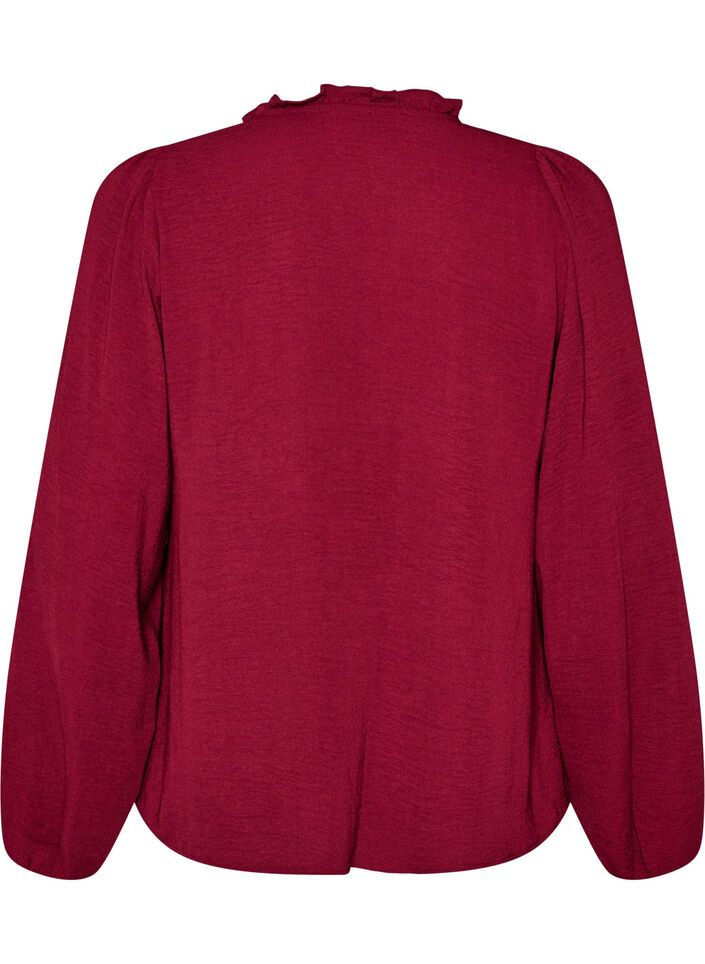 Blouse met V-hals en gehaakte sierband, Rood, Packshot image number 1