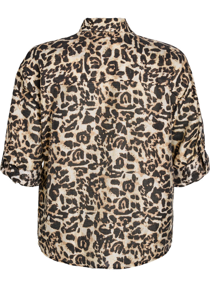 Los shirt met dierenprint en borstzakken, Bruin, Packshot image number 1