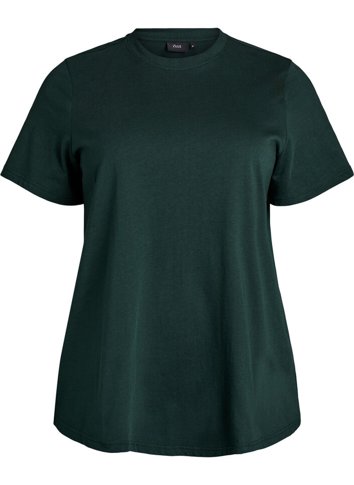 T-shirt basique en coton &agrave; col rond, Vert fonc&eacute;, Packshot image number 0