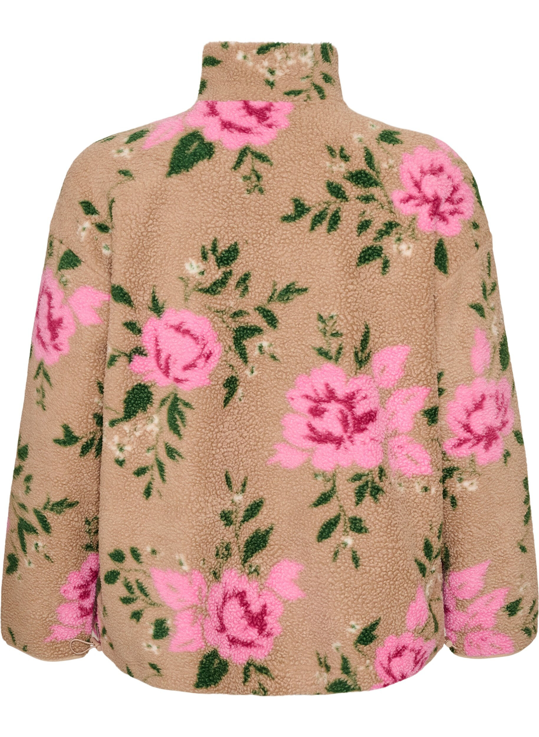 ZizziVeste en polaire &agrave; motif floral avec col montant et fermeture zipp&eacute;e, Beige, Packshot image number 1