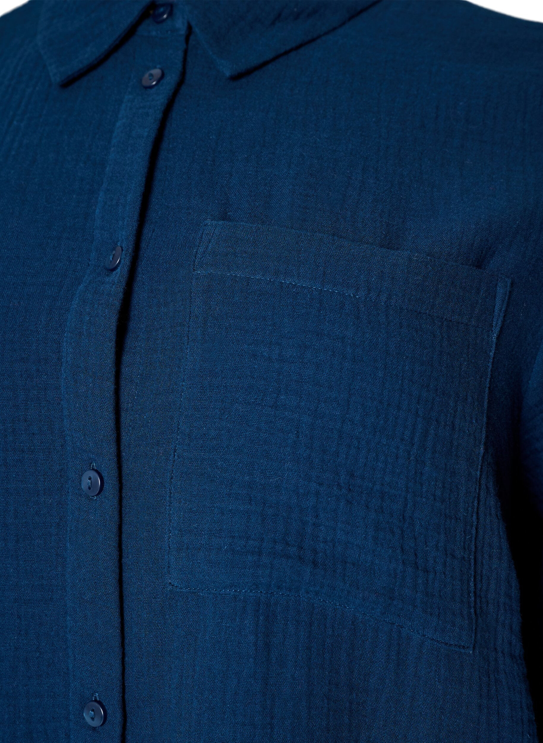 ZizziKatoenen mousseline nachthemd met lange mouwen, Blauw, Packshot image number 2