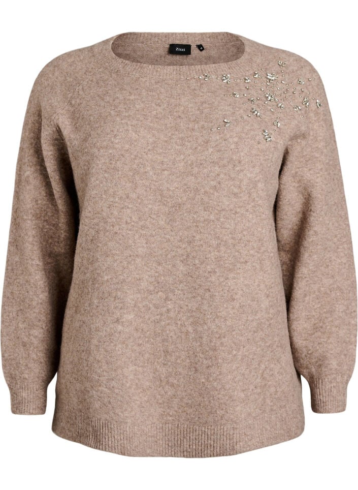 Blouse en maille avec strass et clous, Beige, Packshot image number 0