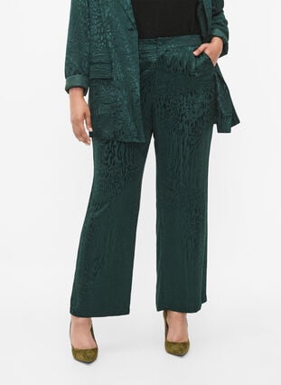 Pantalon ample en viscose avec imprimé ton sur ton, Ponderosa Pine, Model image number 2