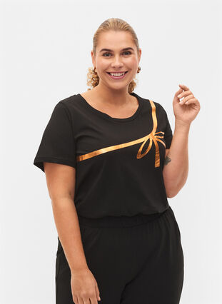 Kerst t-shirt in katoen, Black Copper Bow, Model image number 0