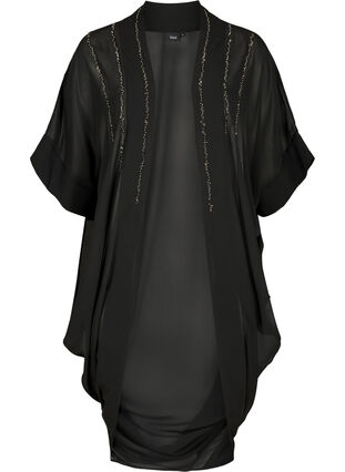 Kimono met 3/4 mouwen en sierparels, Black, Packshot image number 0