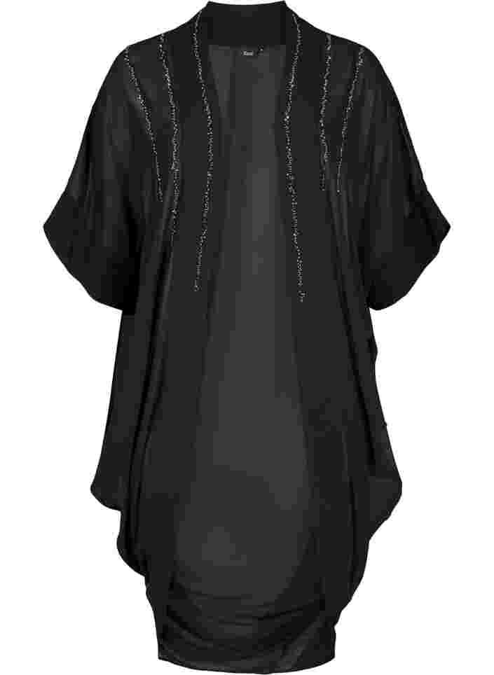 Kimono met 3/4 mouwen en sierparels, Black, Packshot image number 0