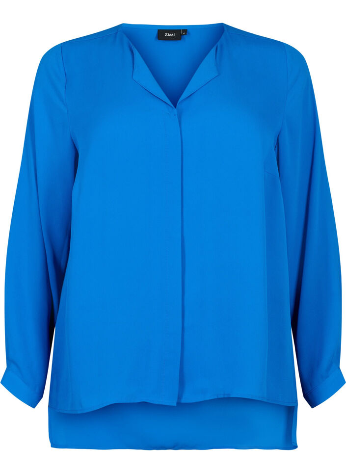 Chemise de couleur unie avec col en V, Princess Blue, Packshot image number 0