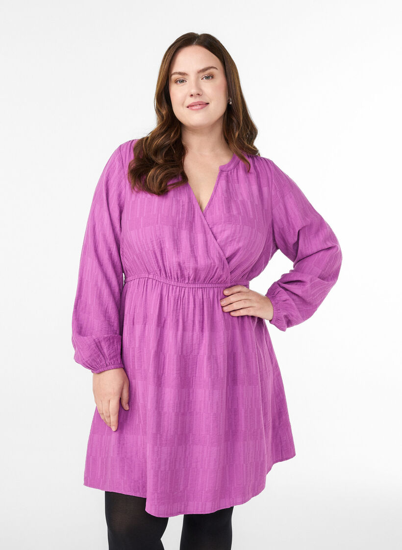 Robe courte texturée effet portefeuille, Violet, Model image number 0