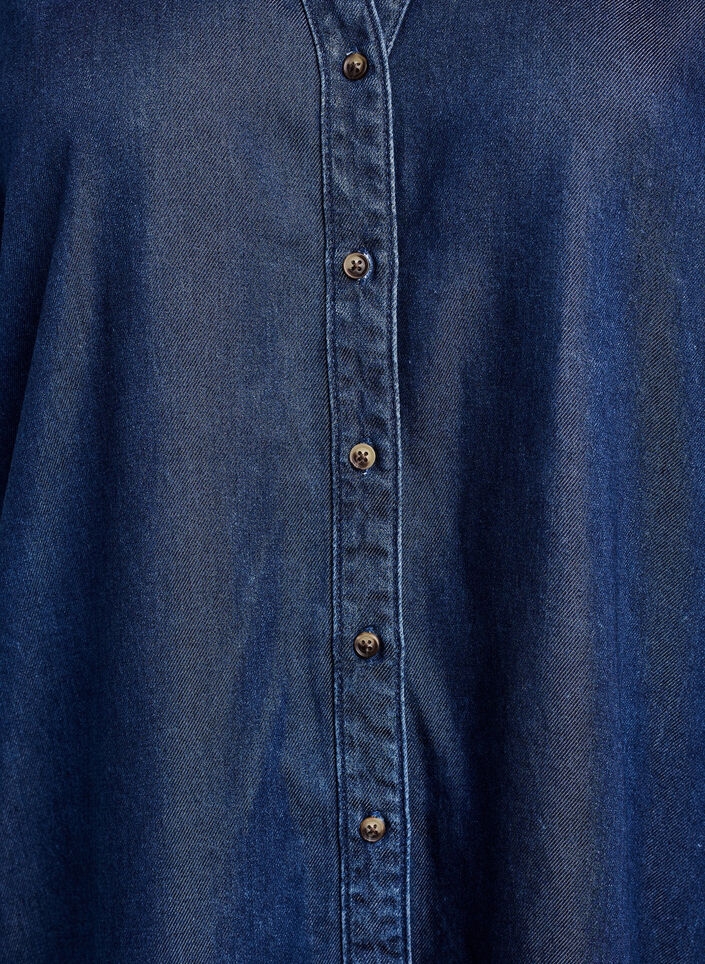 Robe aspect denim avec fermeture boutonn&eacute;e et manches &agrave; volants, Bleu, Packshot image number 2