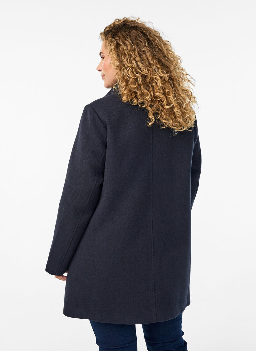 Manteau coupe évasée avec boutons dorés, Bleu, Model image number 2