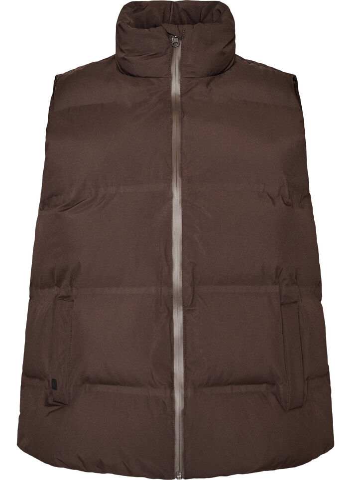 Doudoune sans manches courte avec col montant, Marron, Packshot image number 0