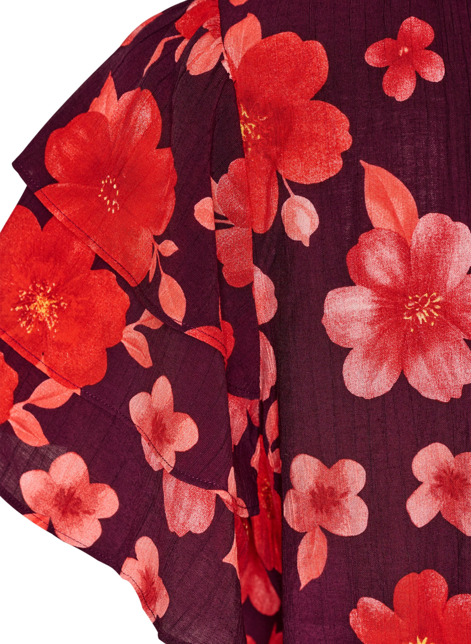 ZizziFloral viscose blouse met ruches mouwen, Paars, Packshot image number 3