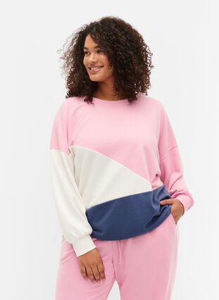 Sweatshirt avec couleurs vives, C. Pink C. Blocking, Model image number 0