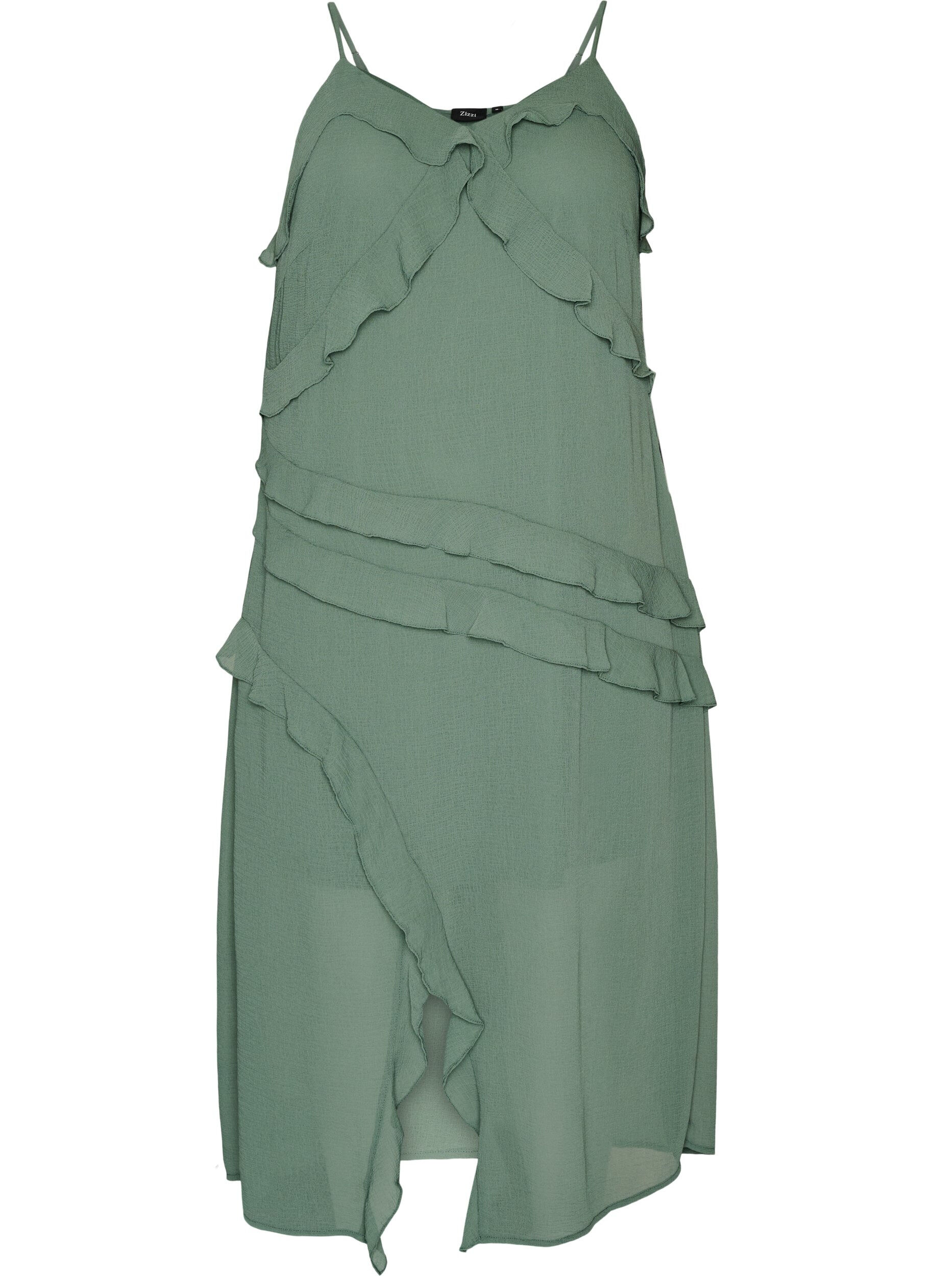 ZizziChiffon jurk met asymmetrische ruches, Groen, Packshot image number 0