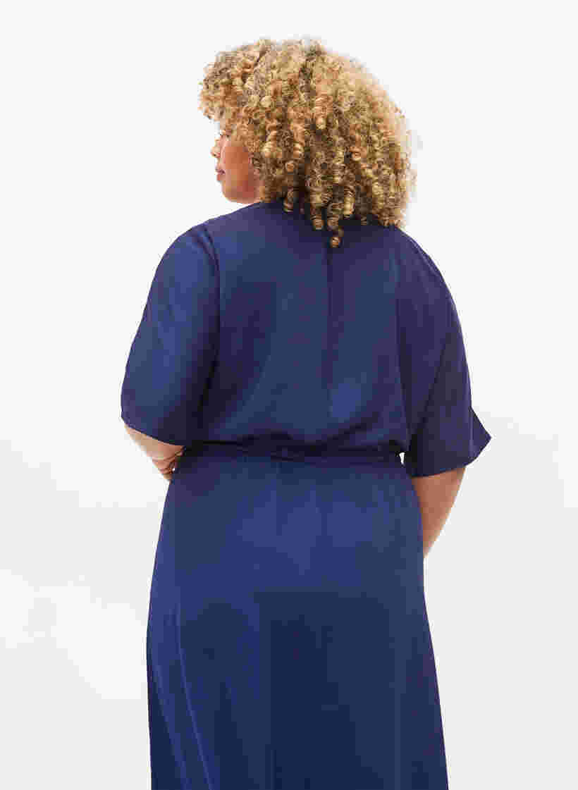 Midi-jurk met korte mouwen en verstelbare taille, Evening Blue, Model image number 1