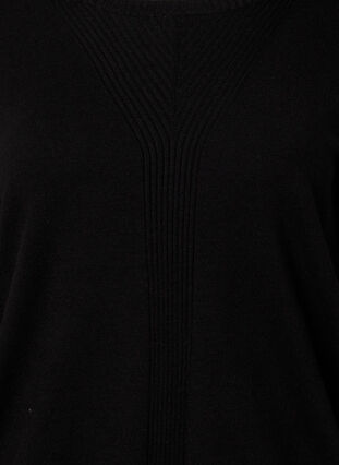 Pull en tricot de couleur unie avec nervures, Black, Packshot image number 2