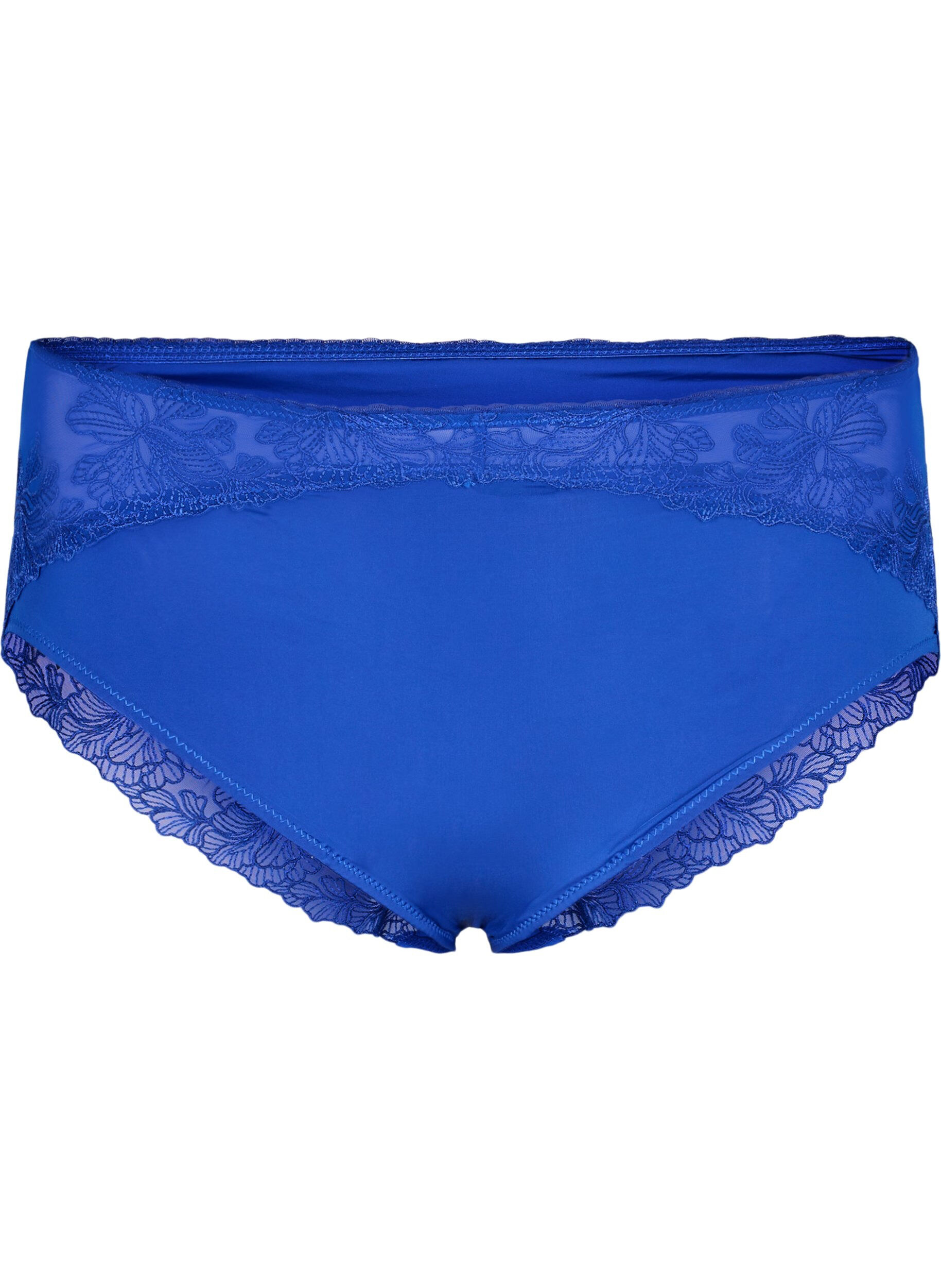 ZizziMicrofiber panties met bloemenkant, Blauw, Packshot image number 0