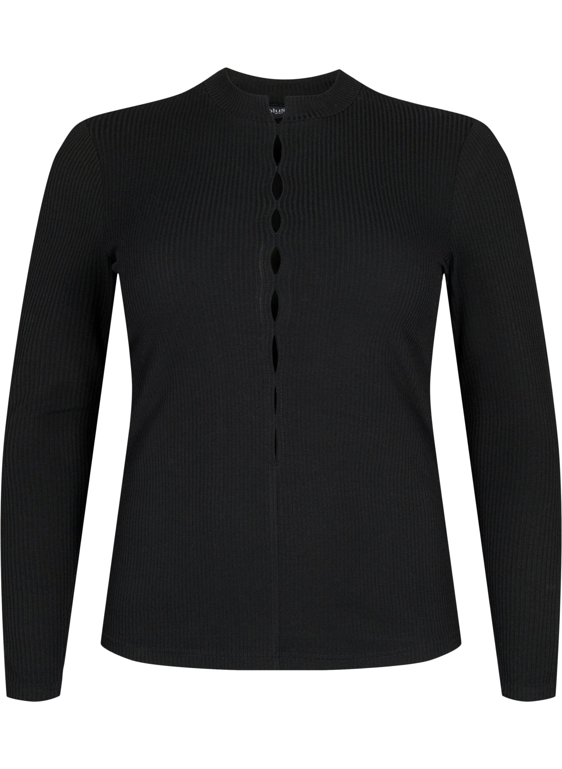 Zizzi Blouse c&ocirc;tel&eacute;e &agrave; manches longues avec ouvertures, Black, Packshot image number 0
