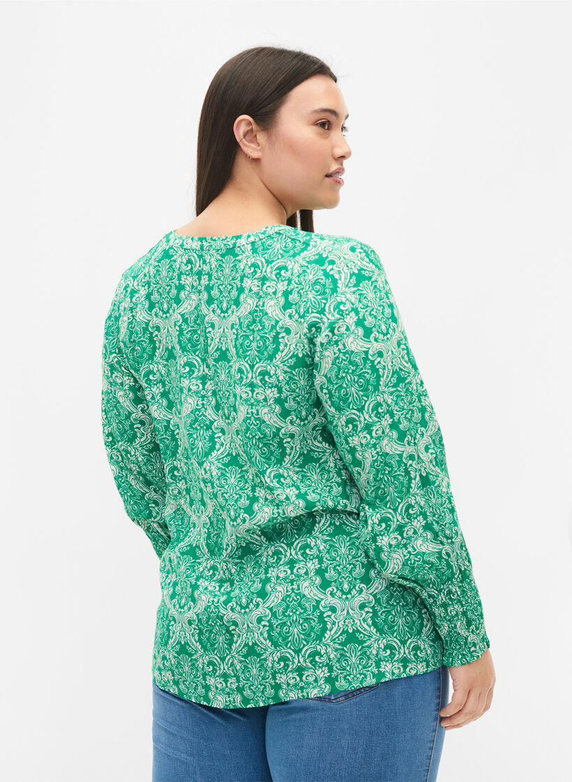 Bedrukte viscose top met smok, Jolly Green Oriental, Model image number 1
