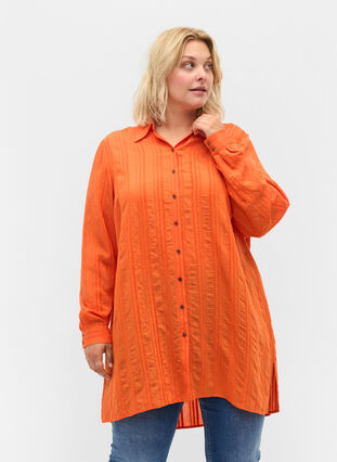 Chemise à rayures à manches longues, Harvest Pumpkin, Model image number 0