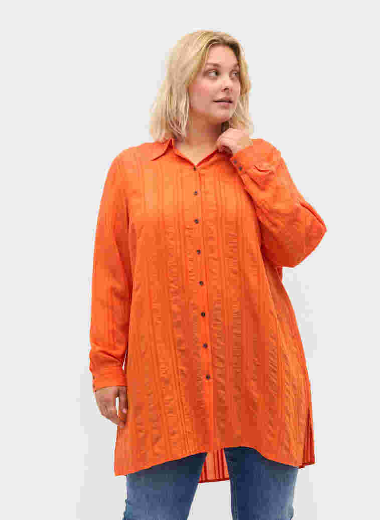 Chemise à rayures à manches longues, Harvest Pumpkin, Model