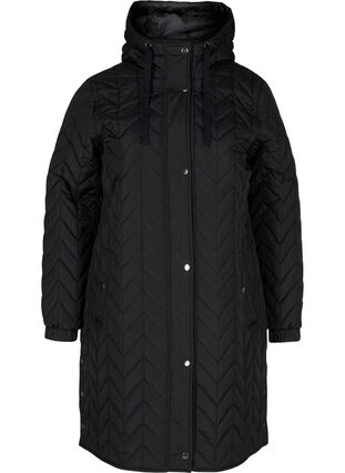 Gewatteerde jas met capuchon, Black, Packshot image number 0