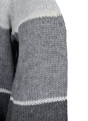 Gebreide cardigan met strepen en pofmouwen, Dark Grey Mel Comb, Packshot image number 2