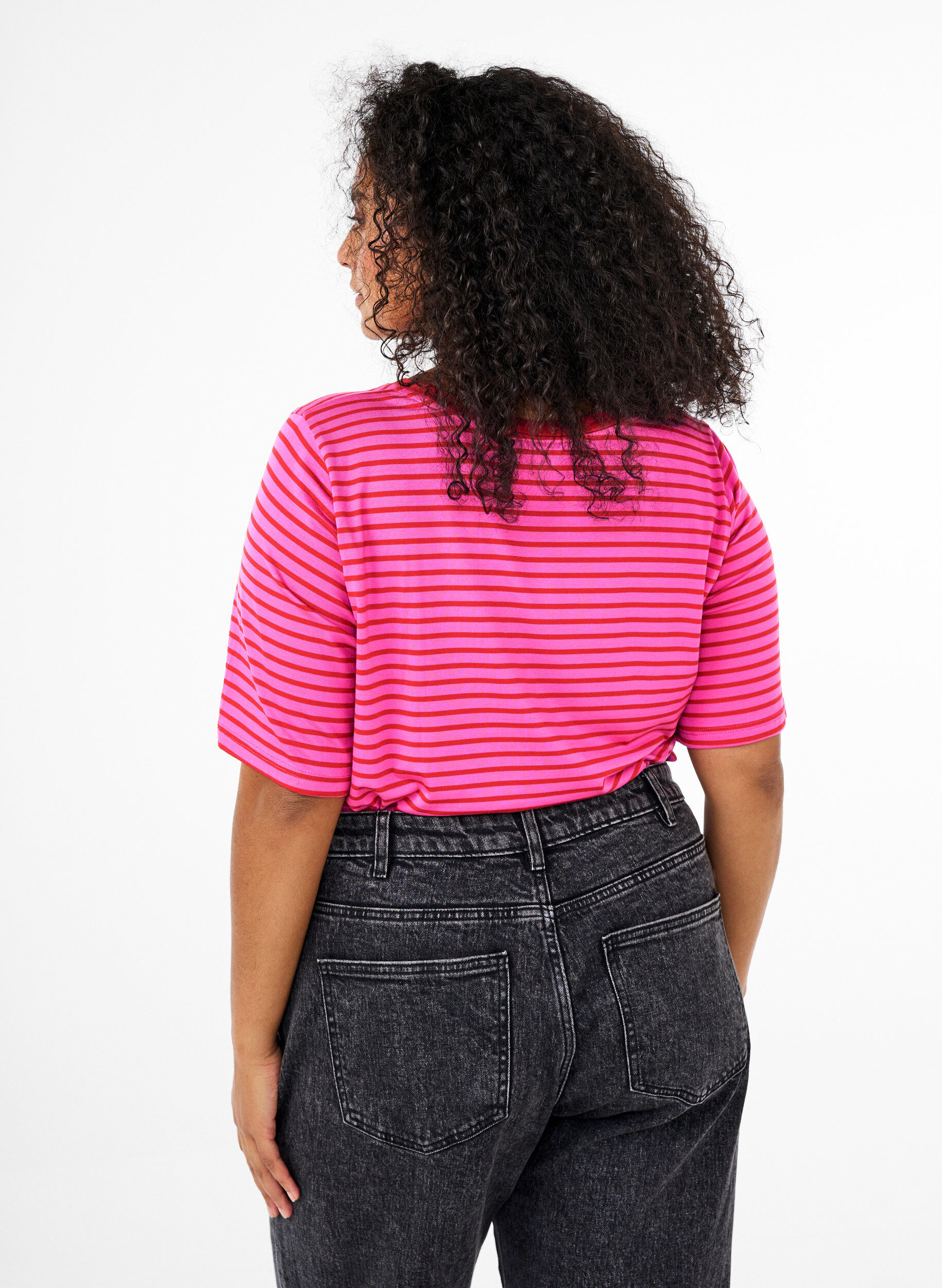 ZizziT-shirt met TENCEL&trade; Lyocell en strepen, Roze, Model image number 2