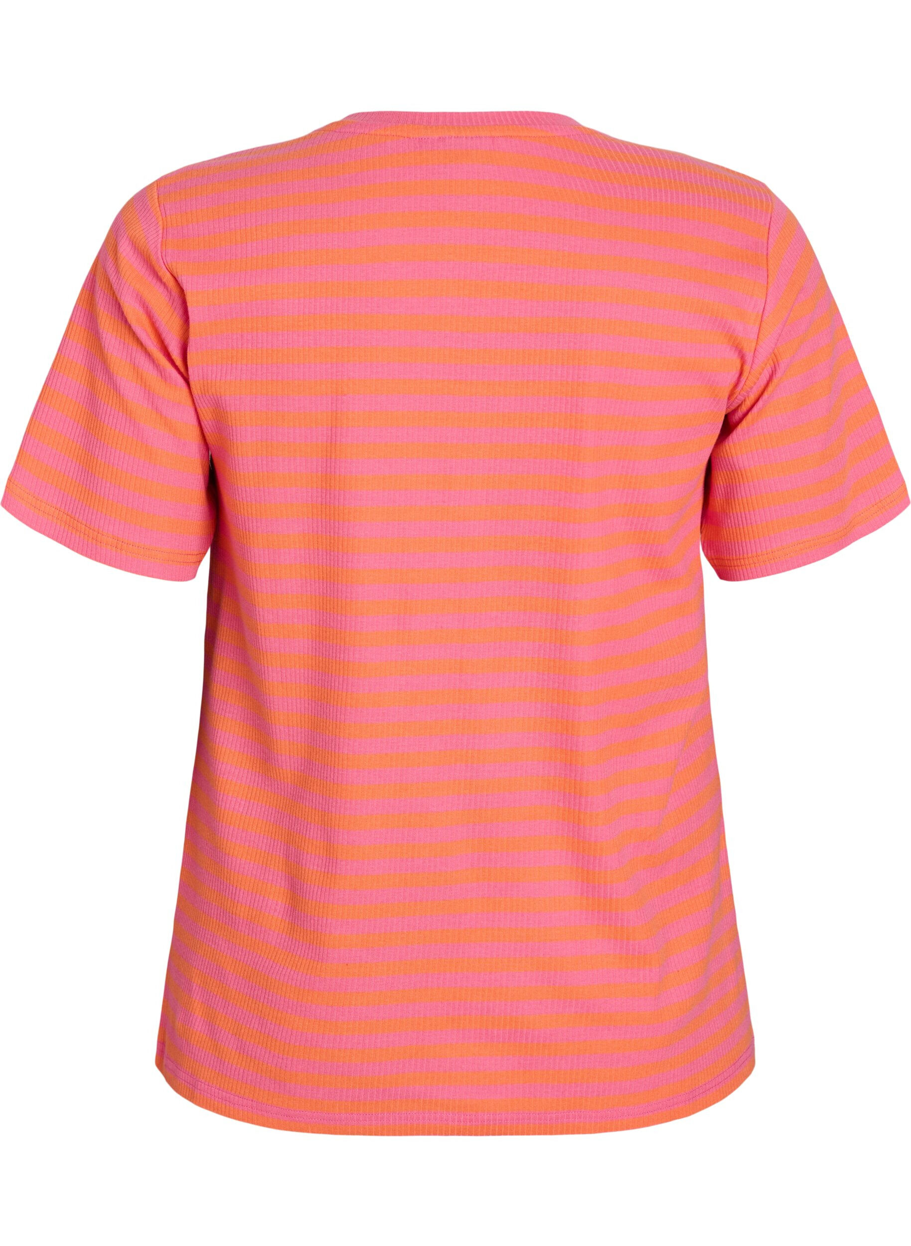 ZizziGestreept T-shirt met geribbelde textuur, Oranje, Packshot image number 1