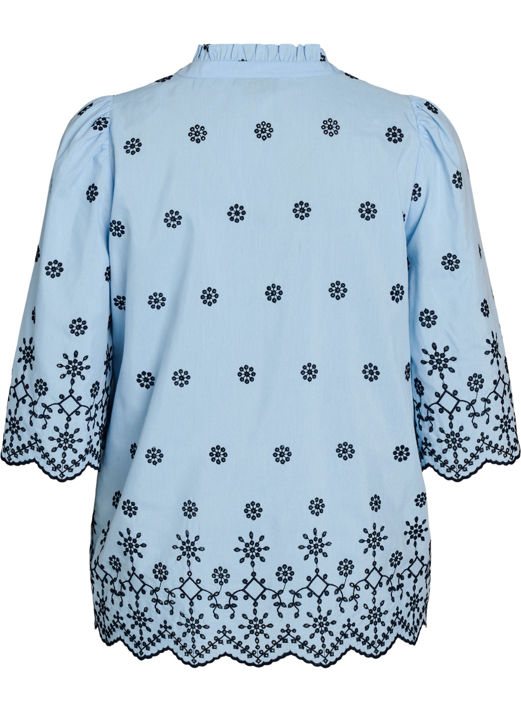 Zizzi Blouse avec manches 3/4 et motif brod&eacute;, Bleu, Packshot image number 1