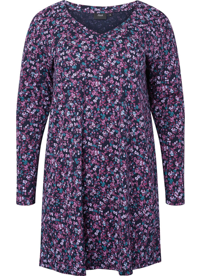 Katoenen nachtjapon met lange mouwen, Night Sky Disty AOP, Packshot image number 0