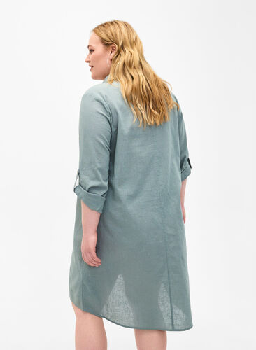 Robe rayée en coton et lin, Chinois Green, Model image number 1