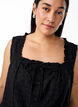 Mouwloze blouse met broderie anglaise en ruches, Zwart, Model image number 3