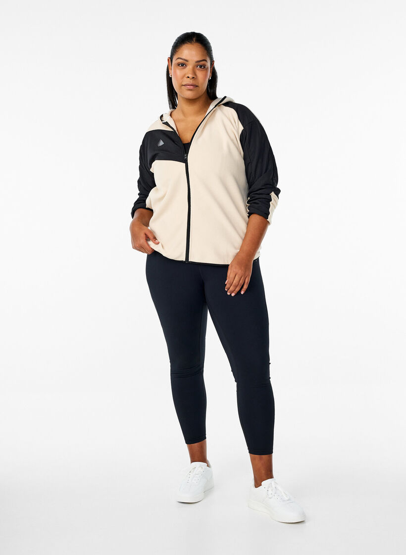 Veste polaire avec capuche et poches, Beige, Model image number 1