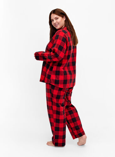 Bas de pyjamas à carreaux en coton, Tango Red Check, Model image number 1