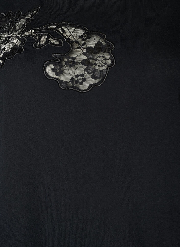 T-shirt en coton avec appliqu&eacute;s en dentelle, Noir, Packshot image number 2