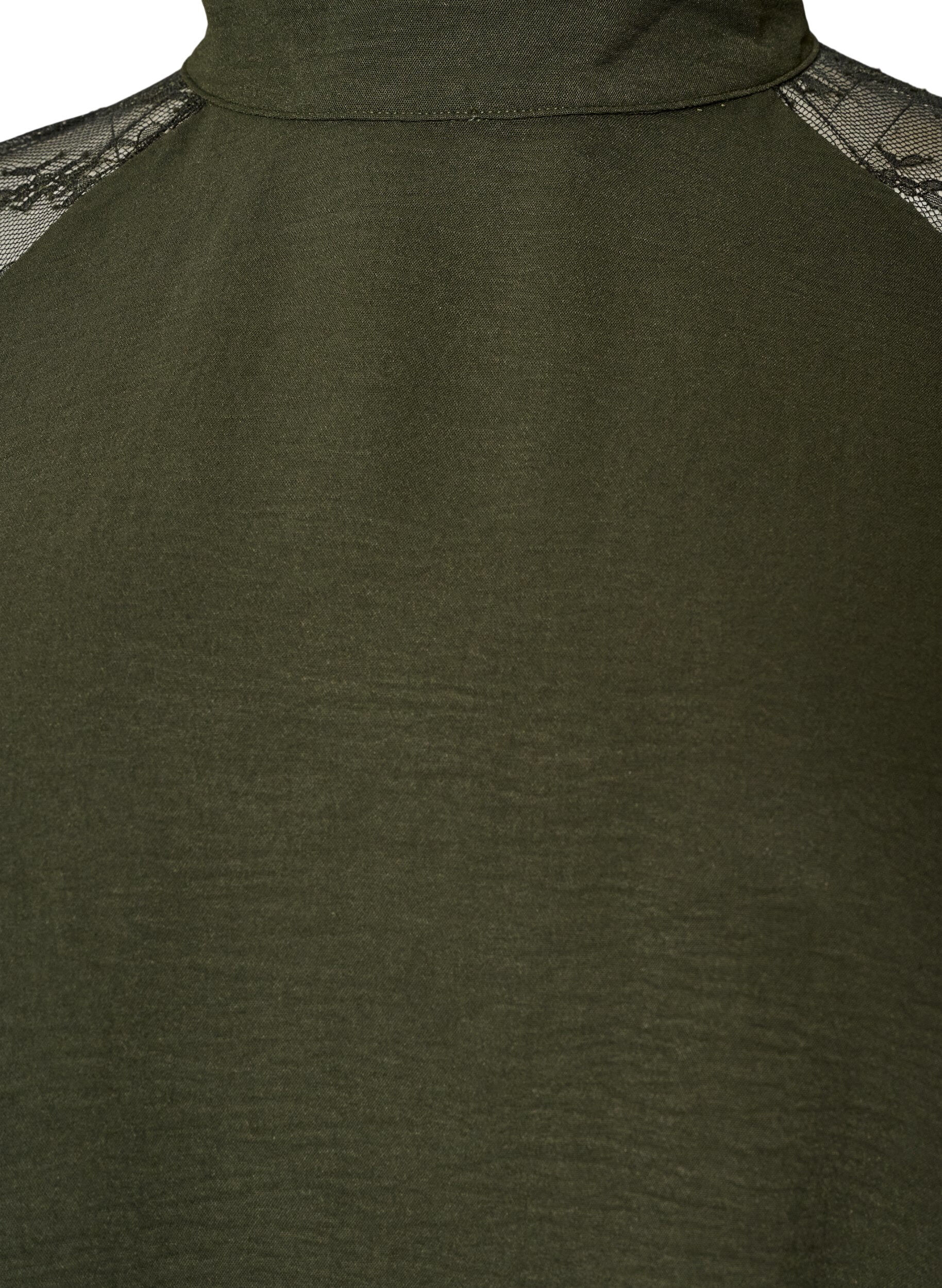 ZizziBlouse &agrave; col montant avec manches courtes en dentelle, Vert fonc&eacute;, Packshot image number 2