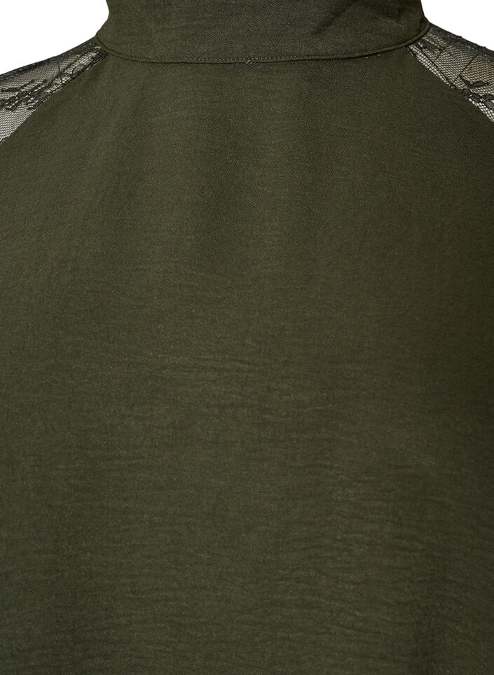 Blouse &agrave; col montant avec manches courtes en dentelle, Vert fonc&eacute;, Packshot image number 2