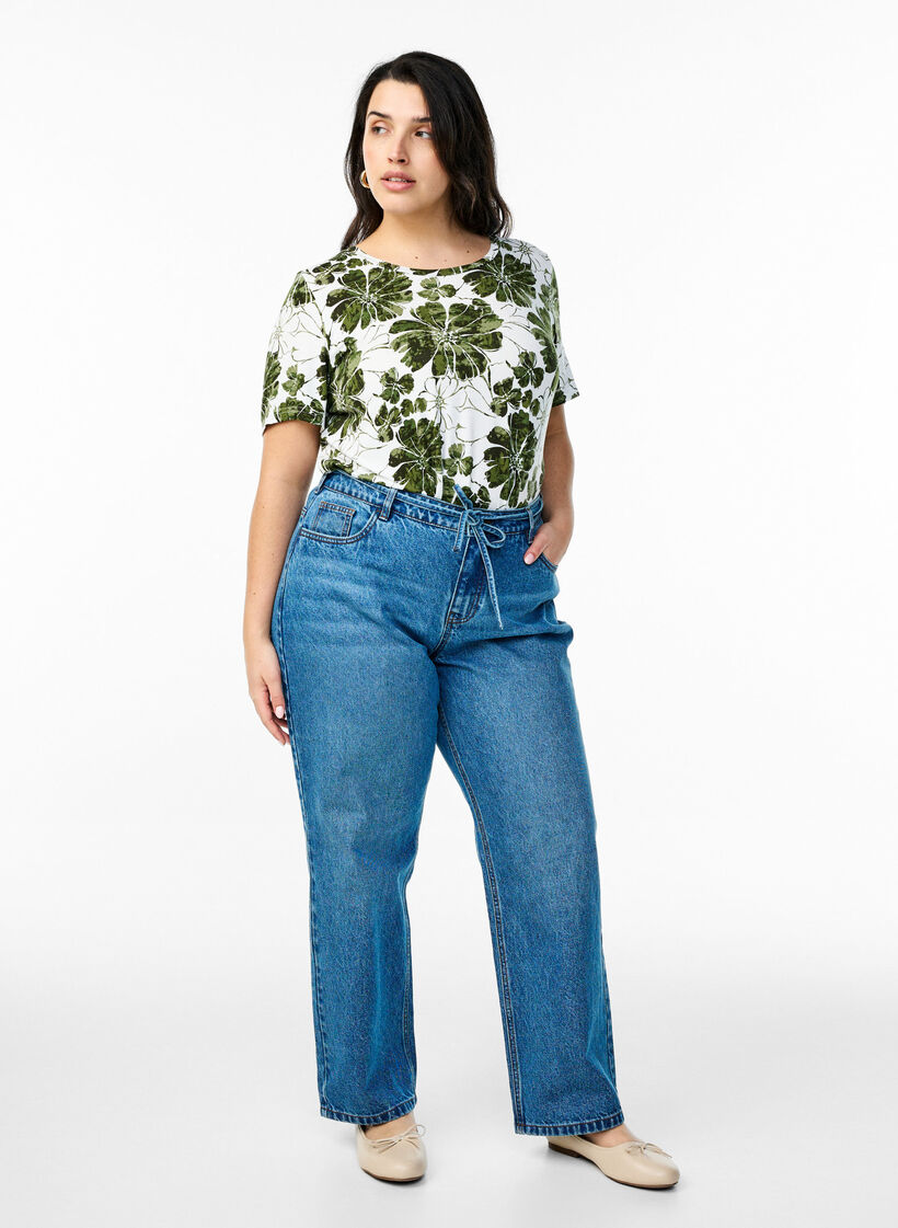 T-shirt met bloemenprint, Groen, Model image number 1