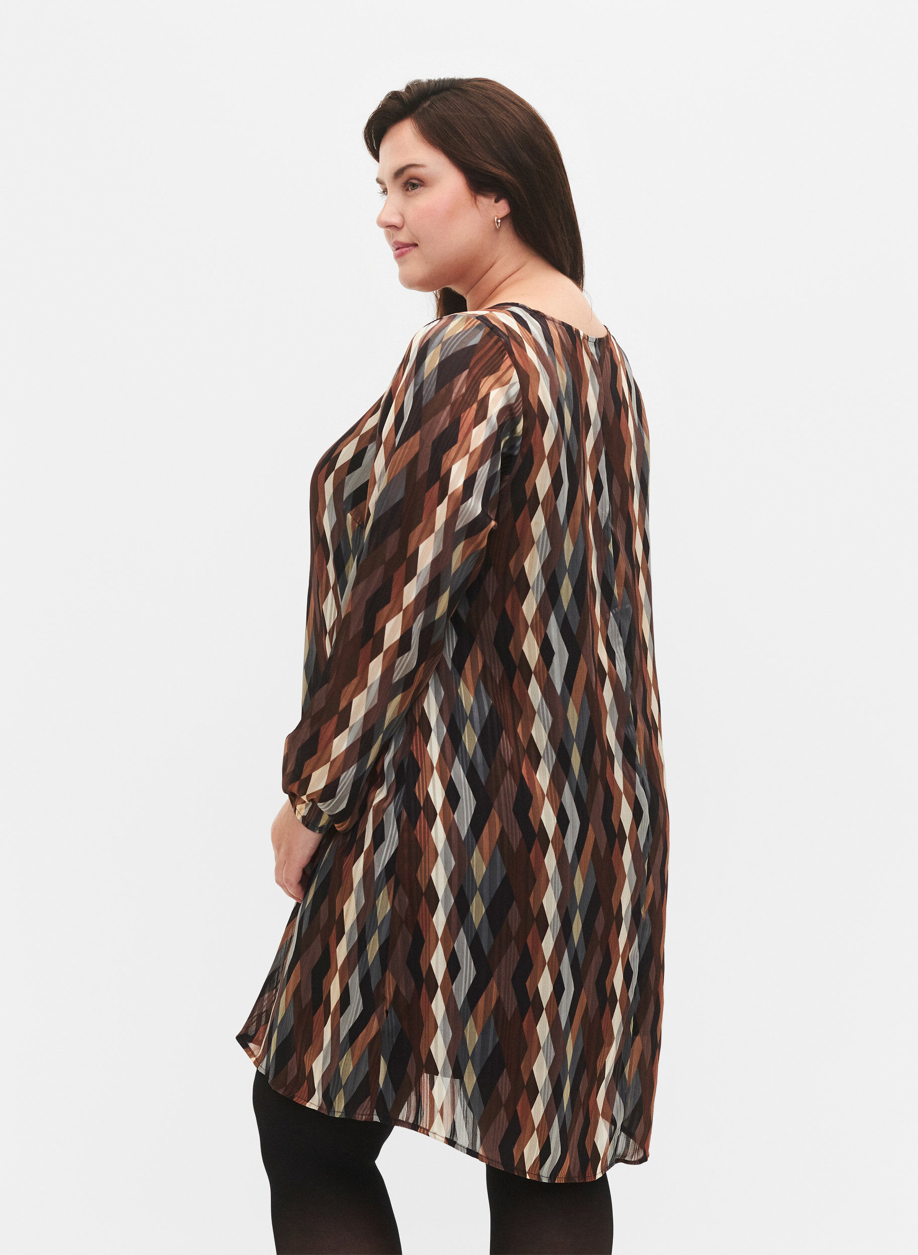 ZizziJurk met lange mouwen, V-hals en print, Earthy Zig Zag, Model image number 1