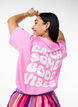 T-shirt en coton biologique avec motif de texte, Rose, Model image number 0