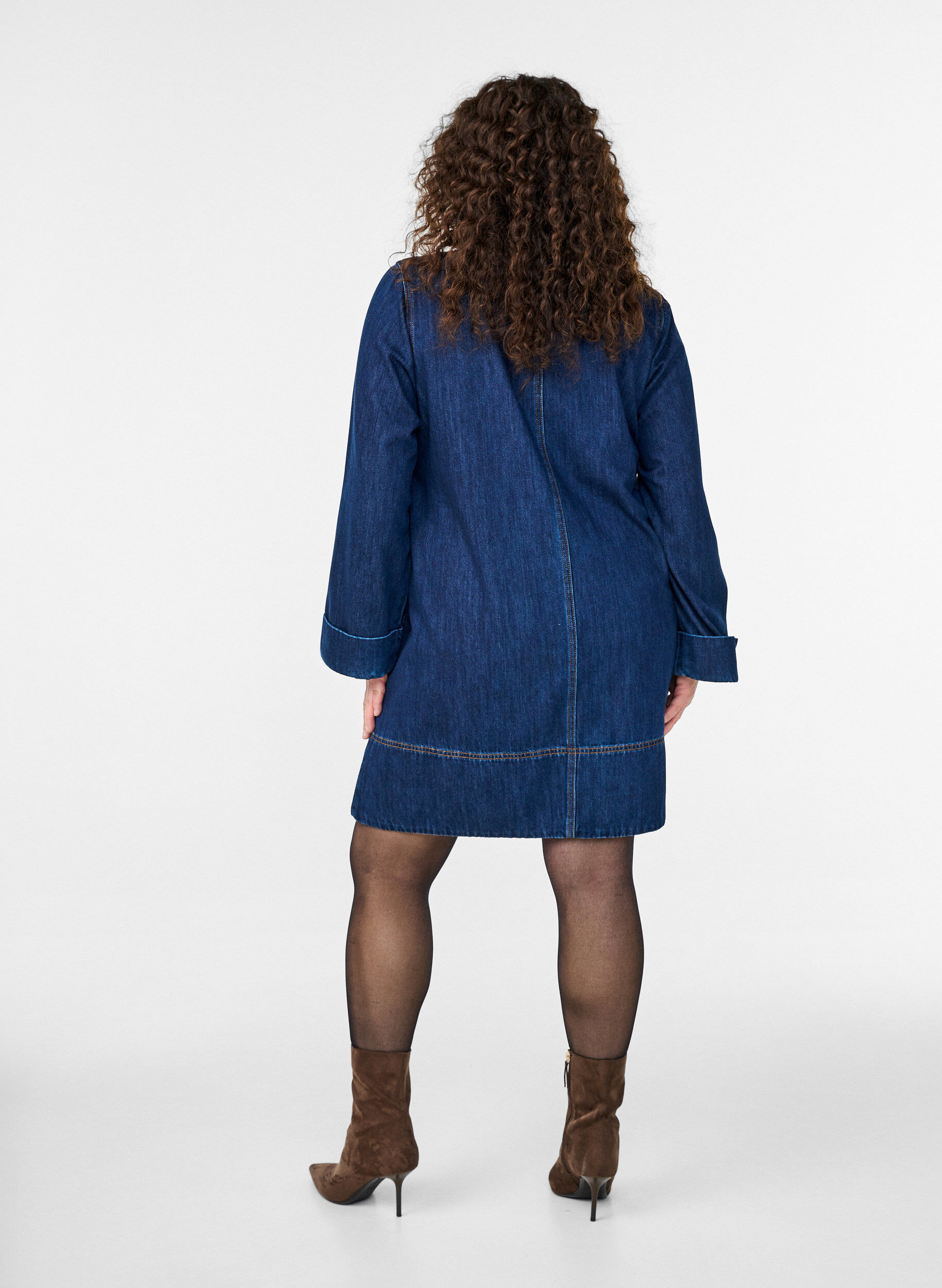 ZizziKorte denimjurk met kraag en knoopsluiting, Blauw, Model image number 1