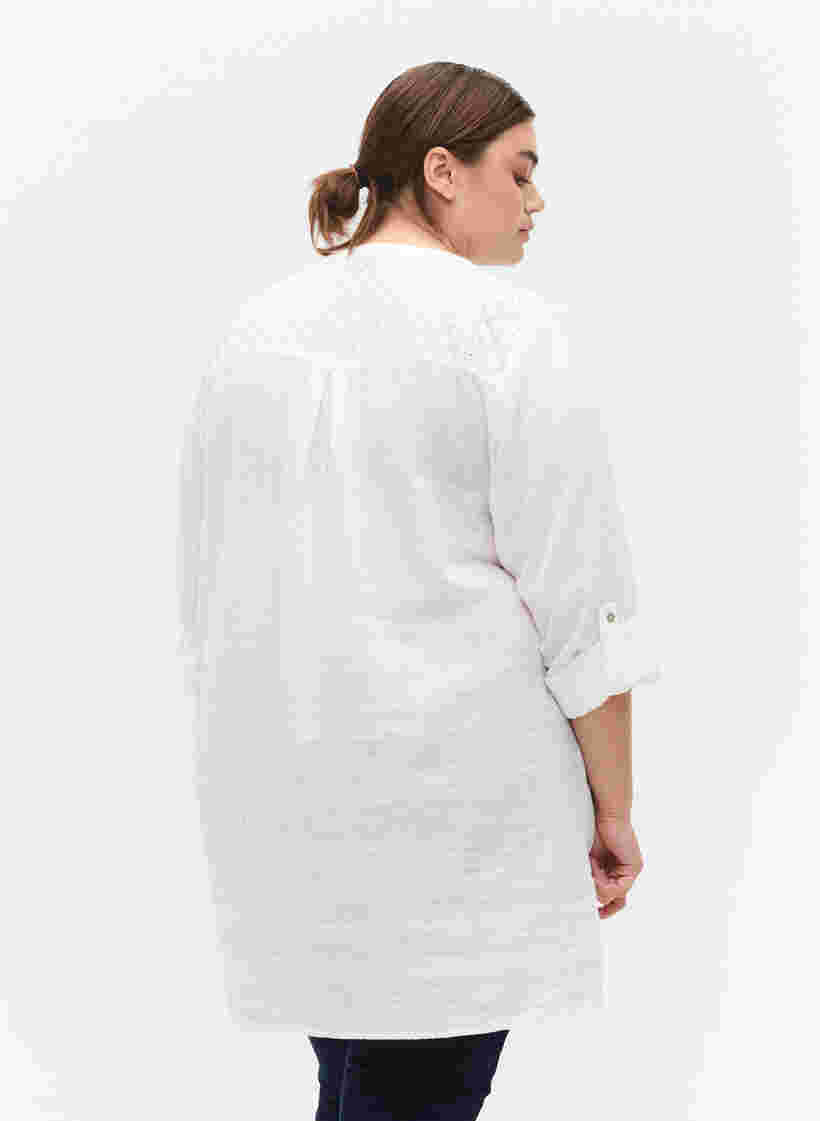 Tuniek van katoen met anglaise borduurwerk, Bright White, Model image number 1