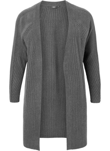 Long cardigan en tricot côtelé, Dark Grey Melange, Packshot image number 0