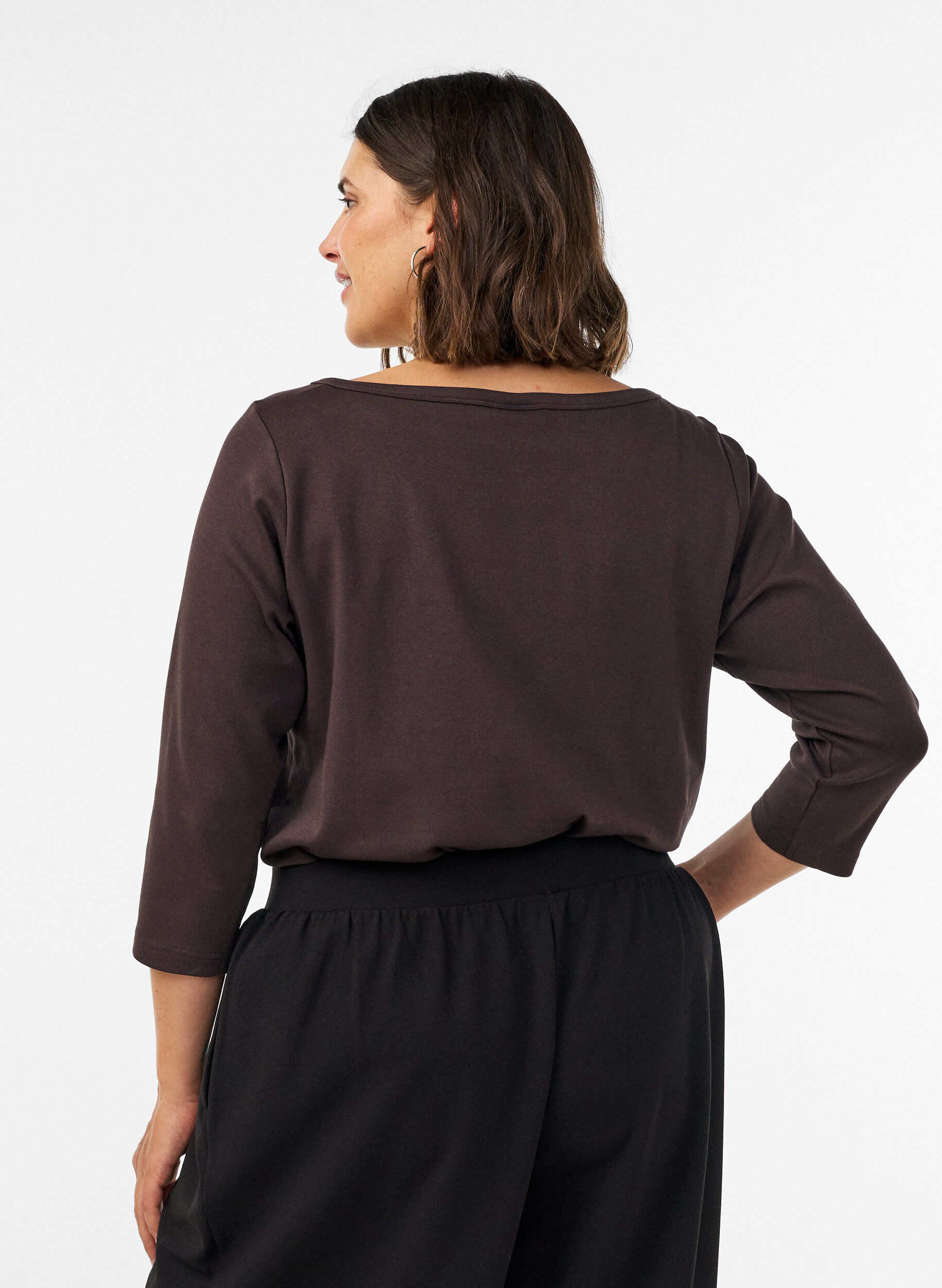 ZizziT-shirt Basic &agrave; encolure bateau et manches 3/4, Marron, Model image number 2