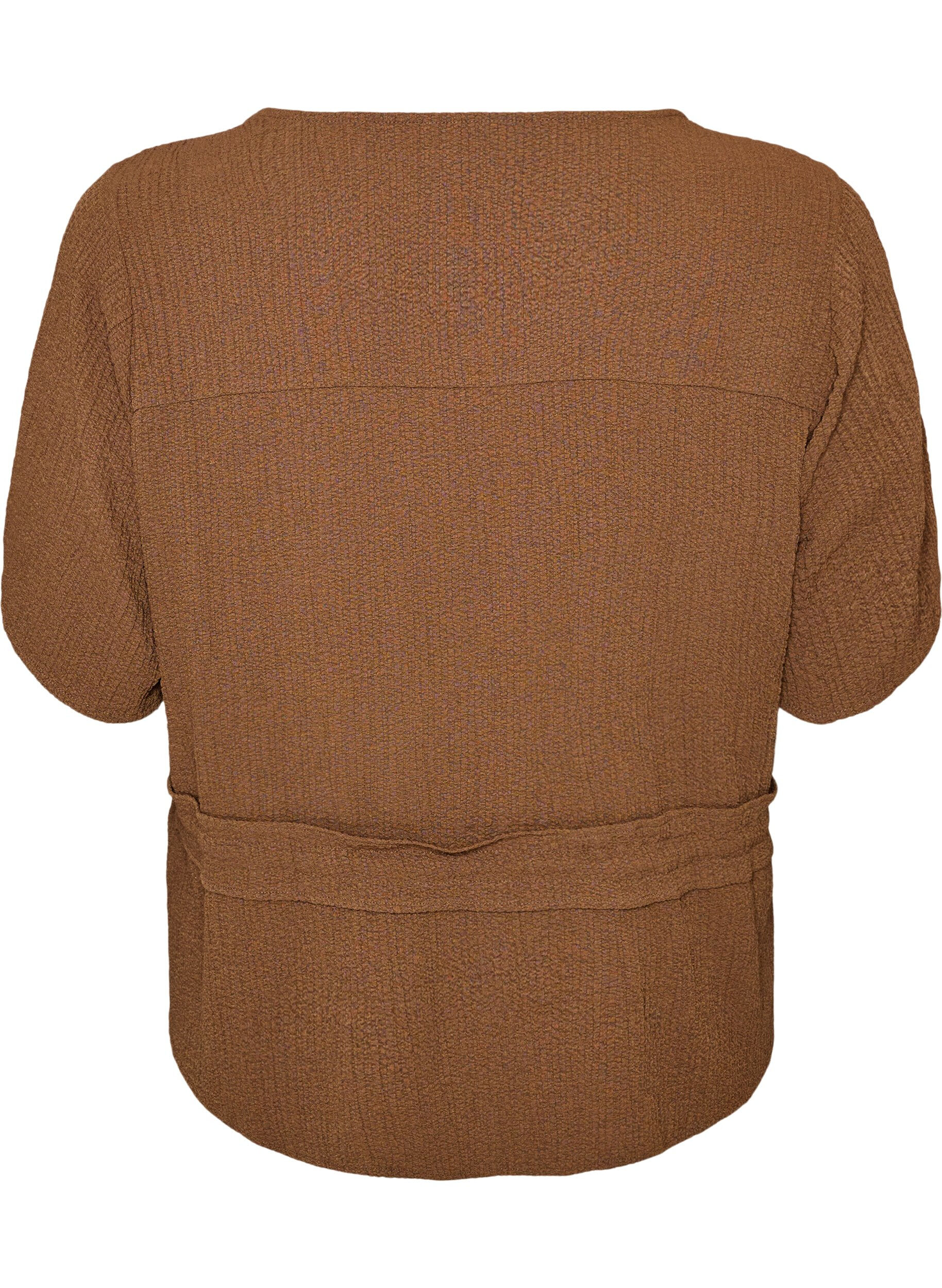 ZizziBlouse avec texture et lien &agrave; la taille, Marron, Packshot image number 1